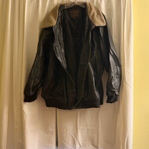 Arizona Jean Company Black Bomber Jacket with Shearling Collar